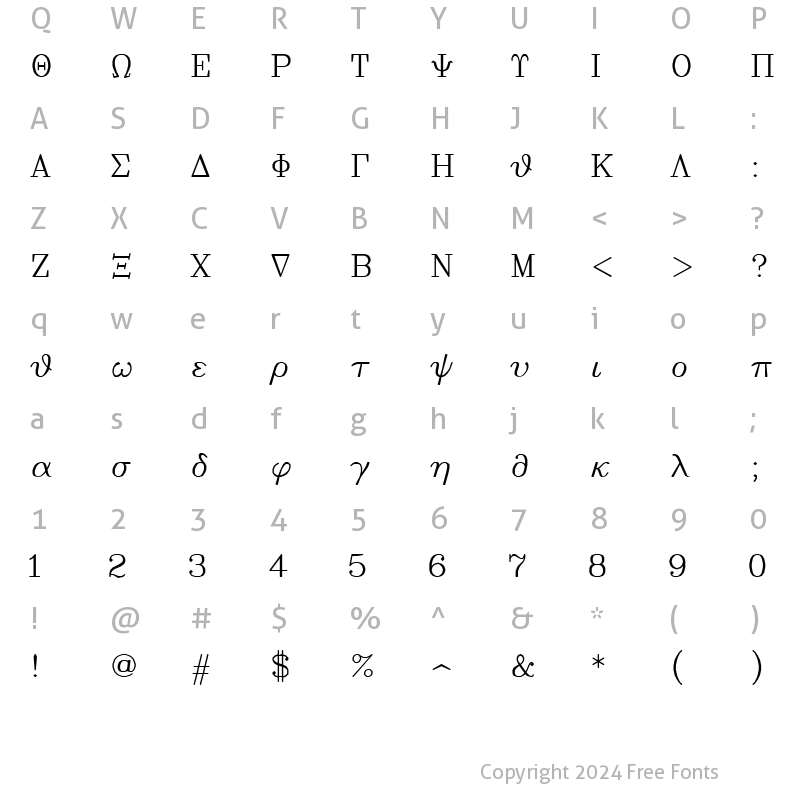 Character Map of SWGrekc Regular