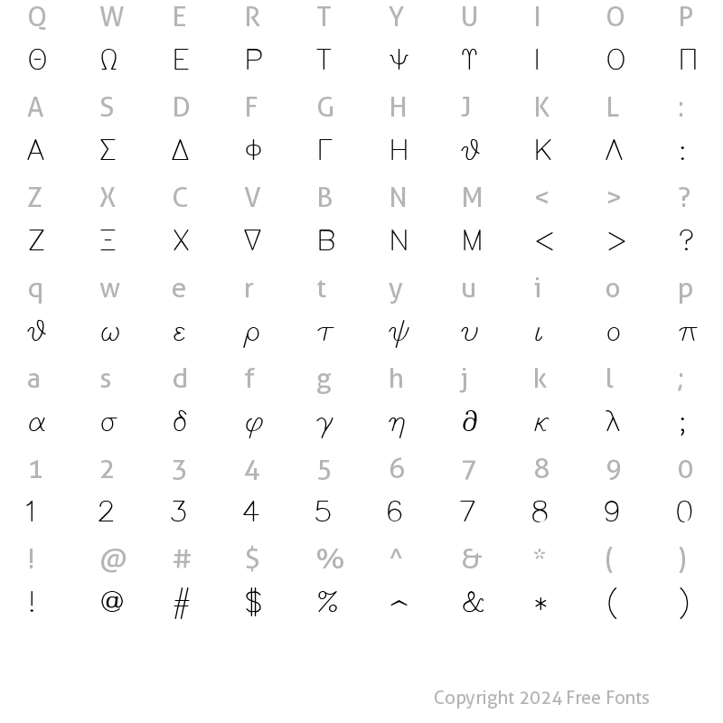 Character Map of SWGreks Regular