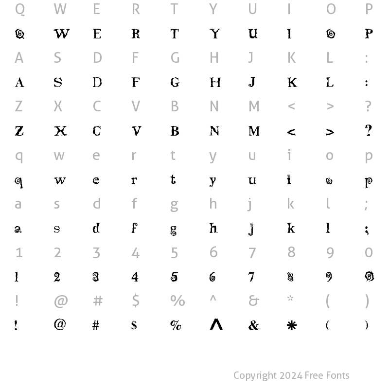 Character Map of Swirl Regular