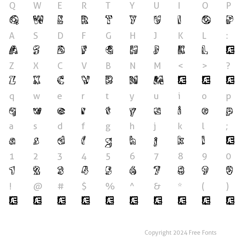 Character Map of Swirled BRK Regular