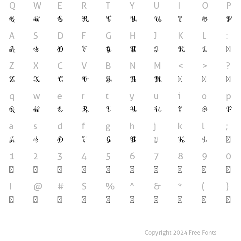 Character Map of Swirly Letters Regular