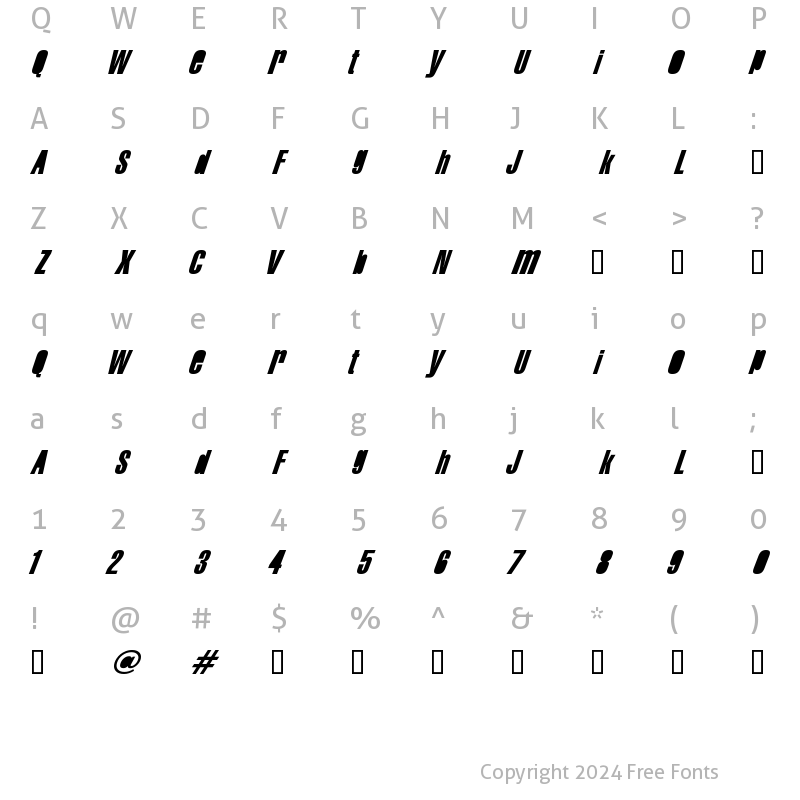 Character Map of Swis AntiNormal Condensed Normal