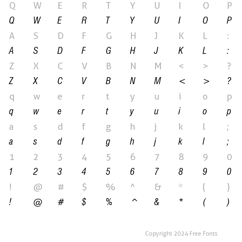 Character Map of Swis721Greek Cn BT Inclined