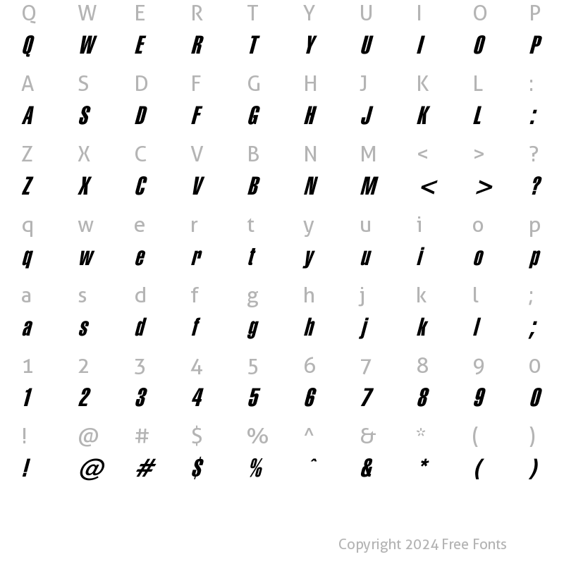 Character Map of Swiss_extra_comp_37 Italic