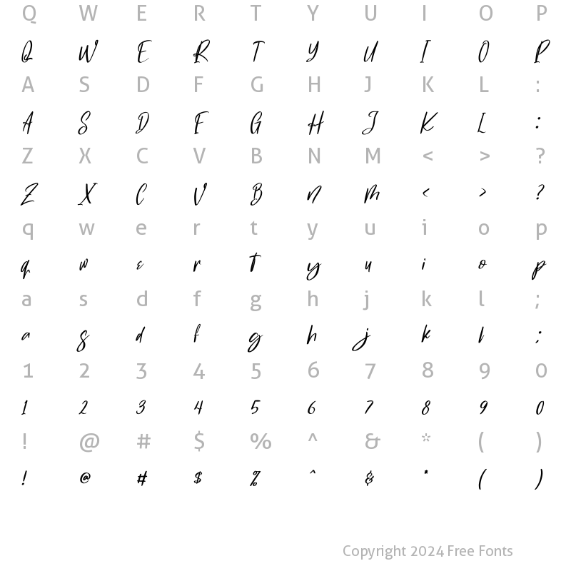 Character Map of Swite Brush Italic