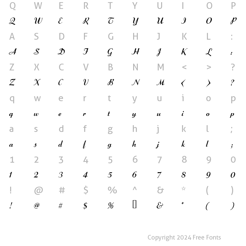 Character Map of Swizzle Script Regular