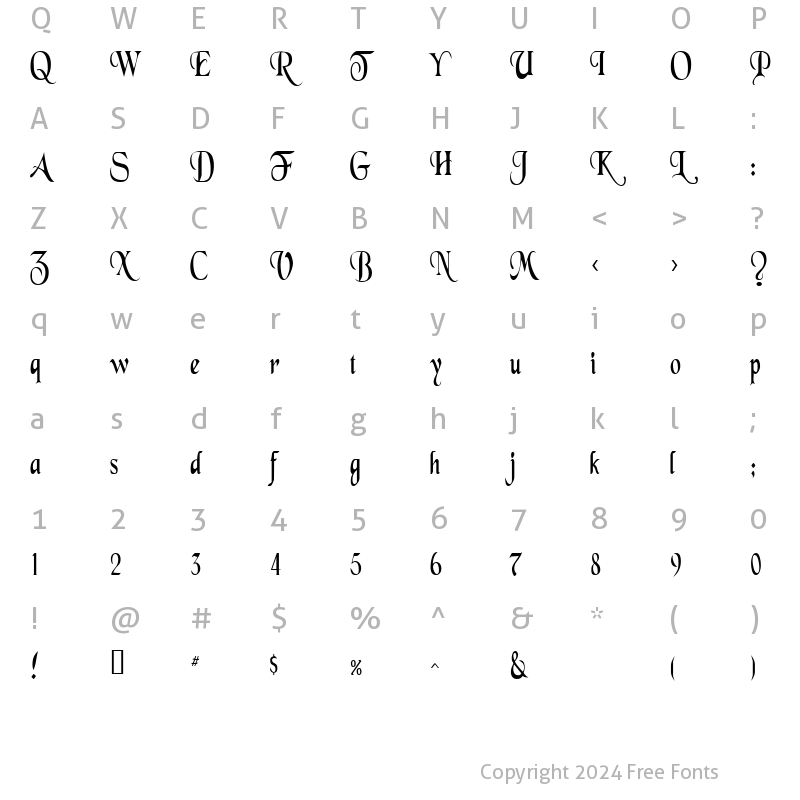 Character Map of SwordsmanCondensed Regular