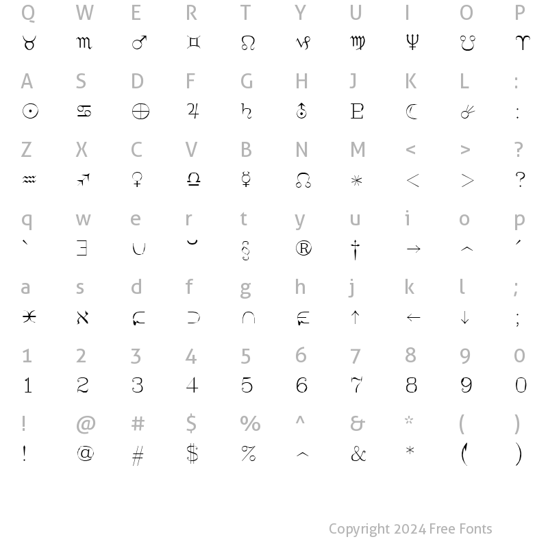 Character Map of Syastro Regular