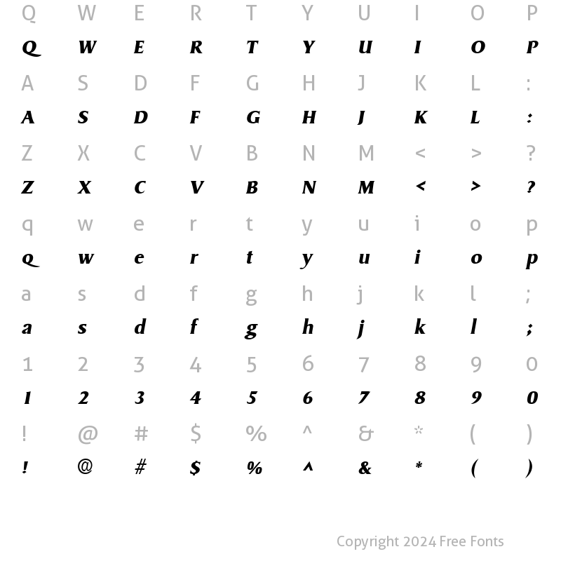 Character Map of Sydney Bold Italic