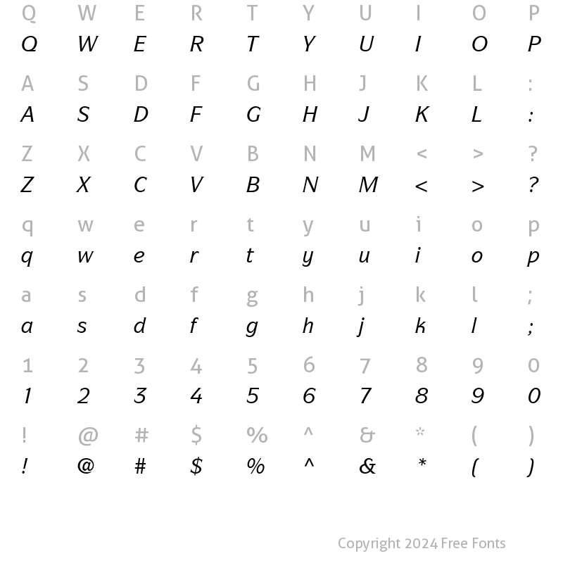 Character Map of Symbol Book SSi Medium Italic