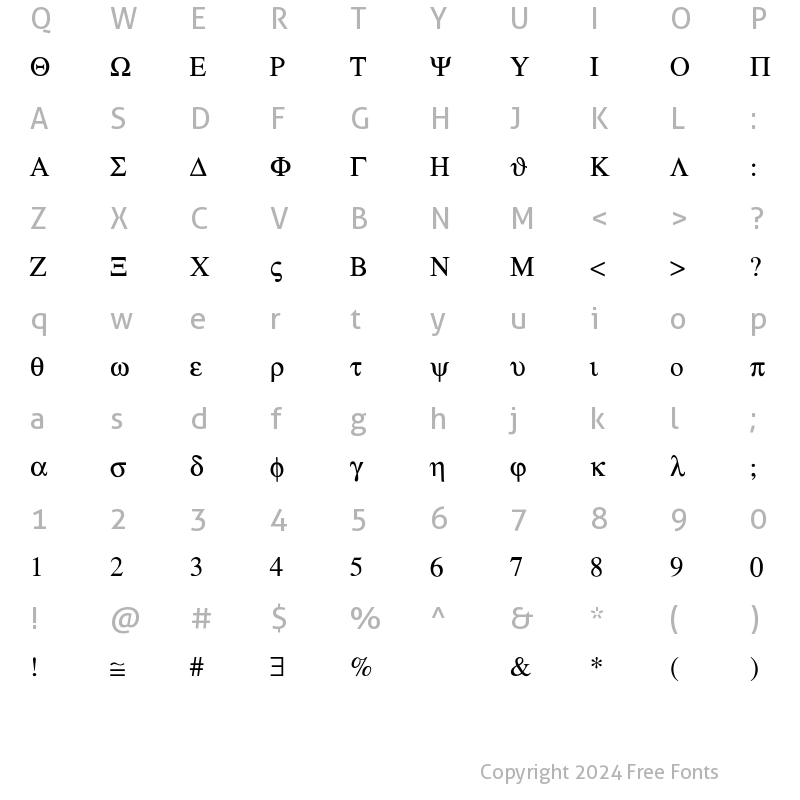 Character Map of symbol-Light Regular