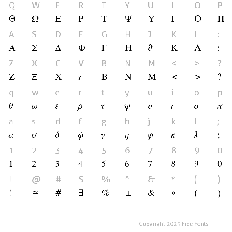 Character Map of Symbol Proportional Regular