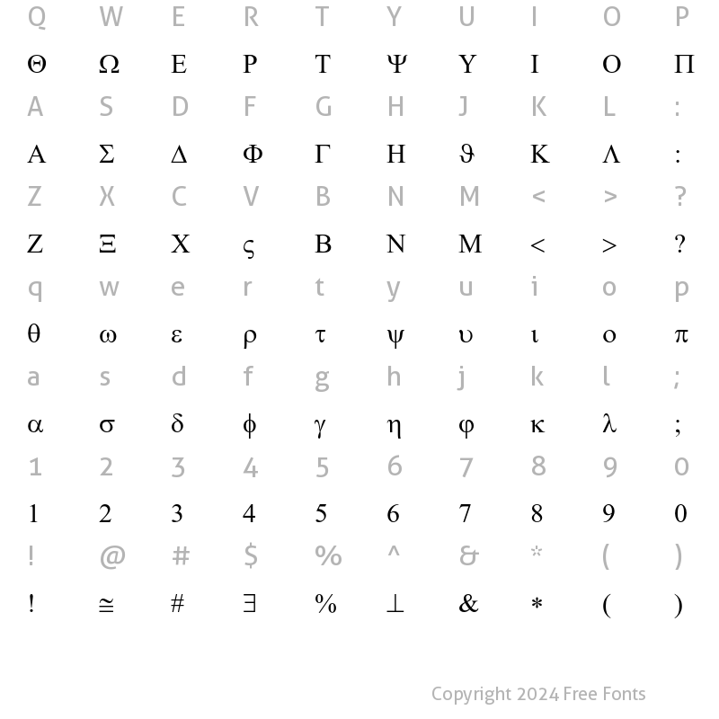 Character Map of Symbol Set Regular