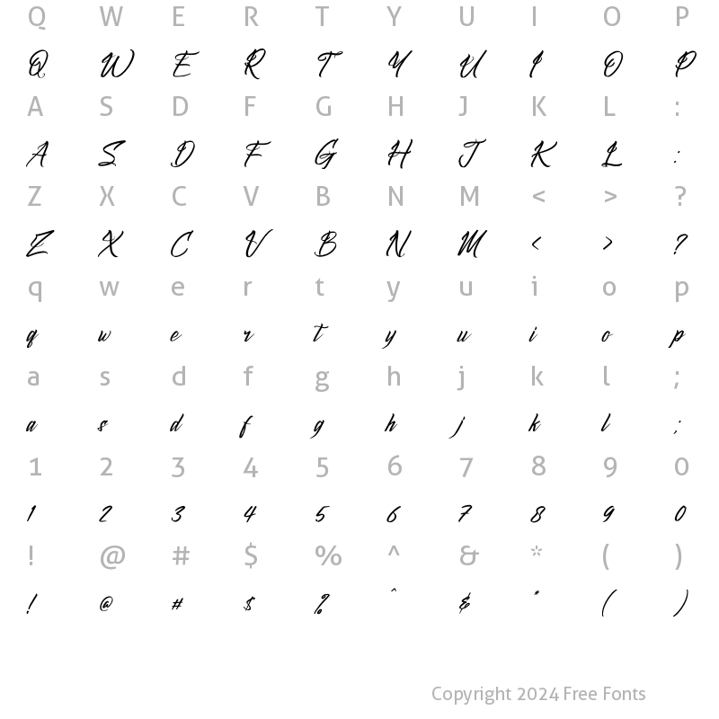 Character Map of Symphony Calligraphy Italic