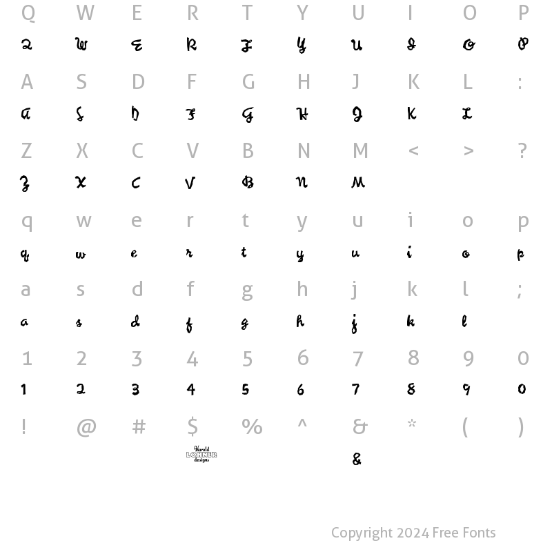 Character Map of Syncopated Script Trial Trial