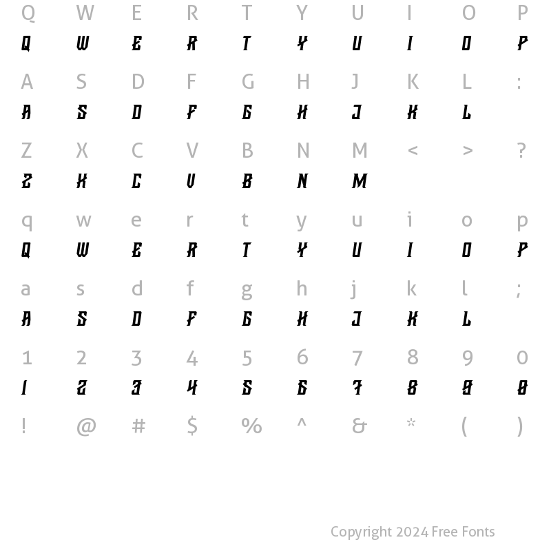 Character Map of Syndicate vol 1 Italic