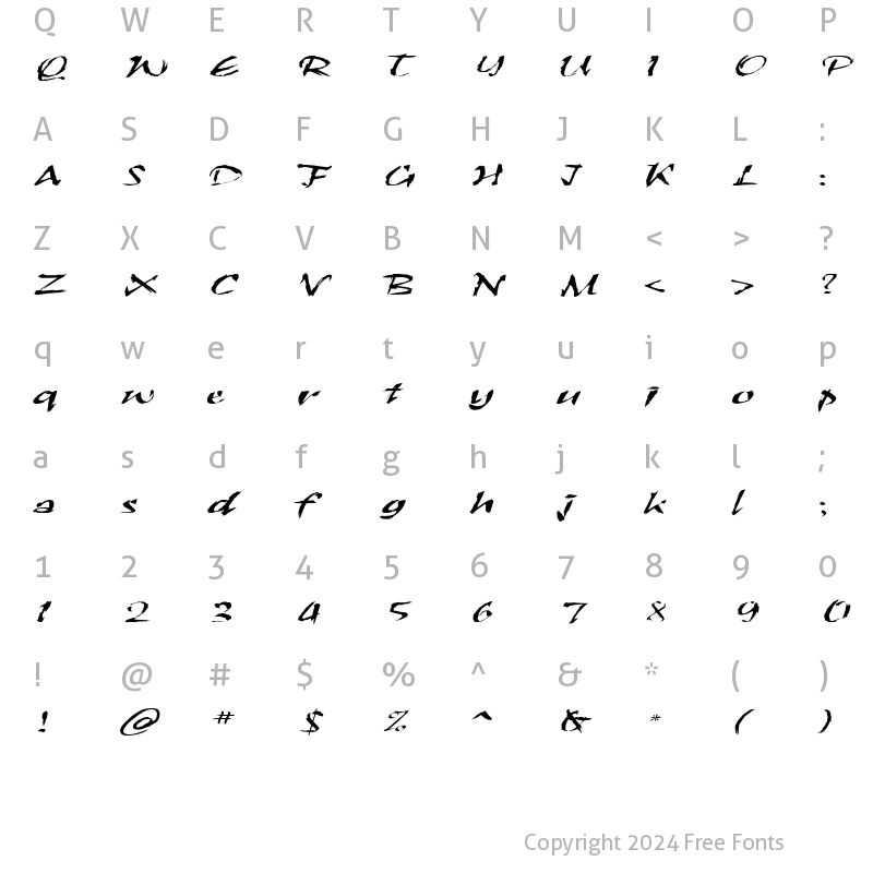 Character Map of Syras Script Brush Regular