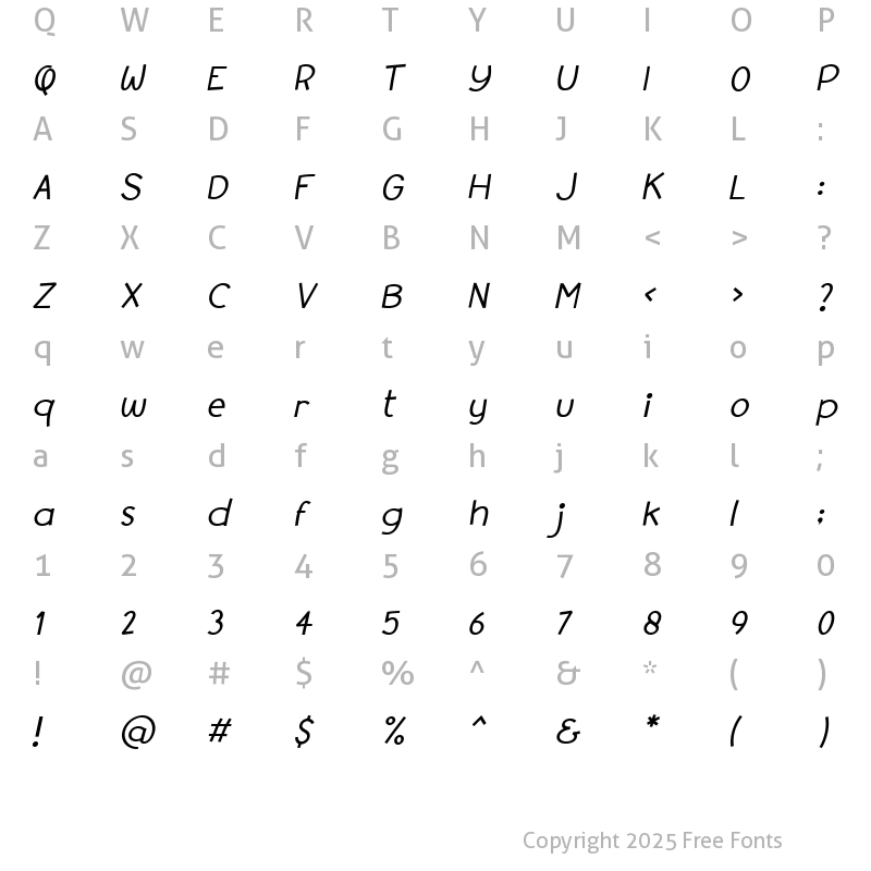 Character Map of Syubidoo Italic