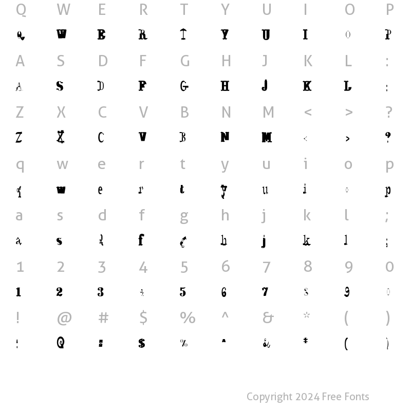 Character Map of Syzygy BluntDisplay Regular