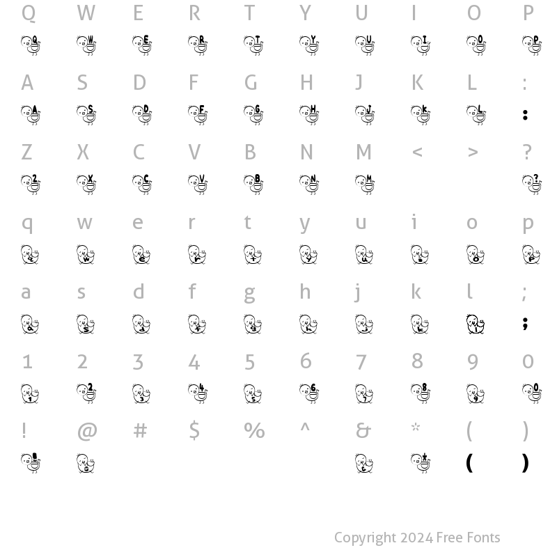 Character Map of T-piyo Font Regular