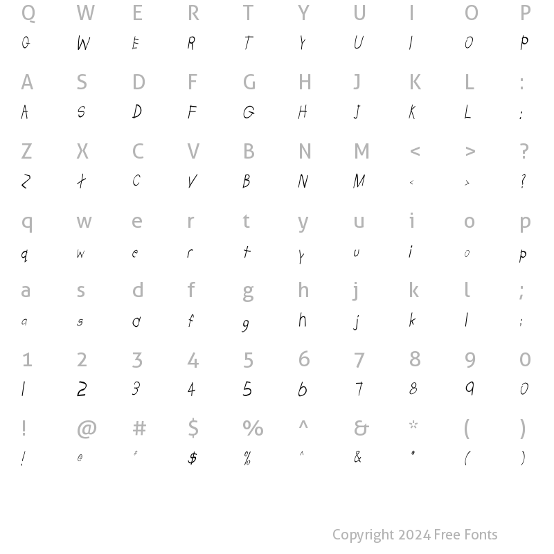 Character Map of Tabatha Cn italic Italic