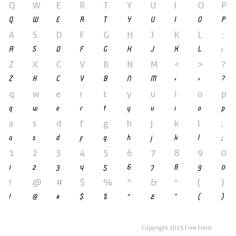 Character Map of TableManners Italic