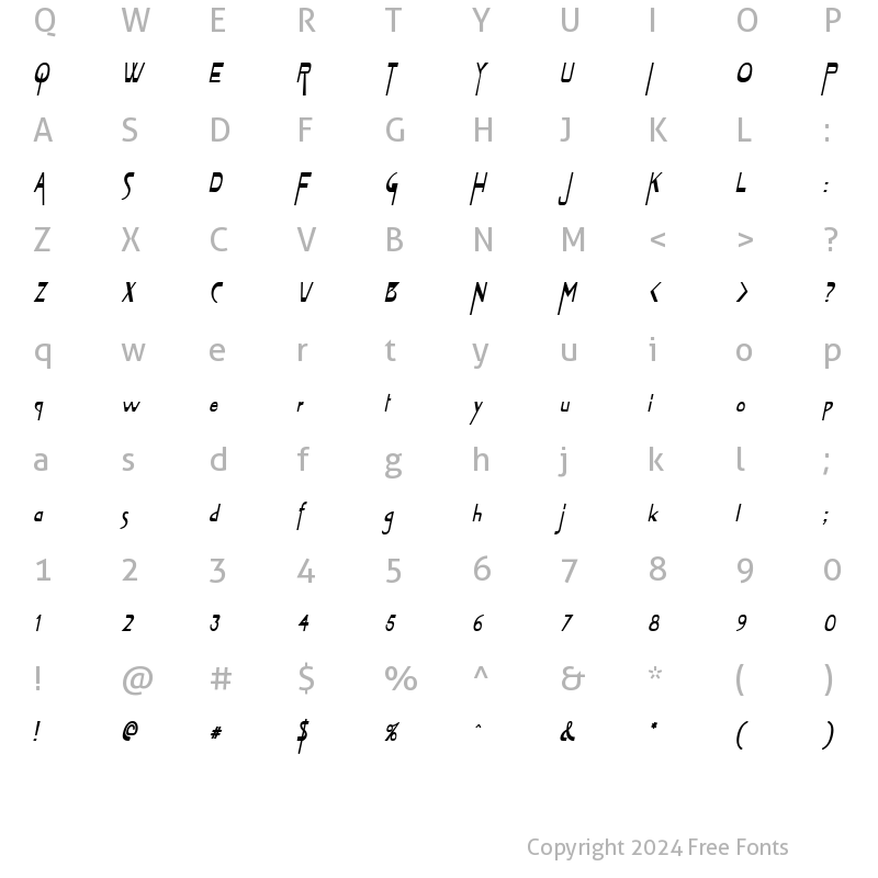 Character Map of Tablet-Condensed Bold Italic