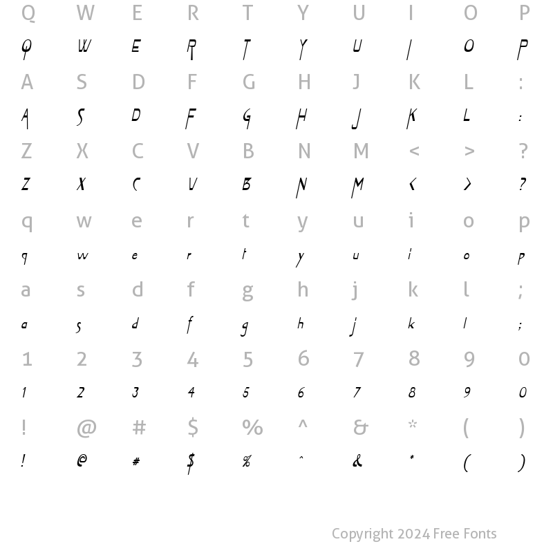 Character Map of Tablet-Condensed Italic