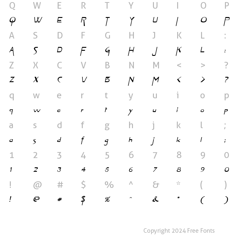 Character Map of Tablet-Extended Italic