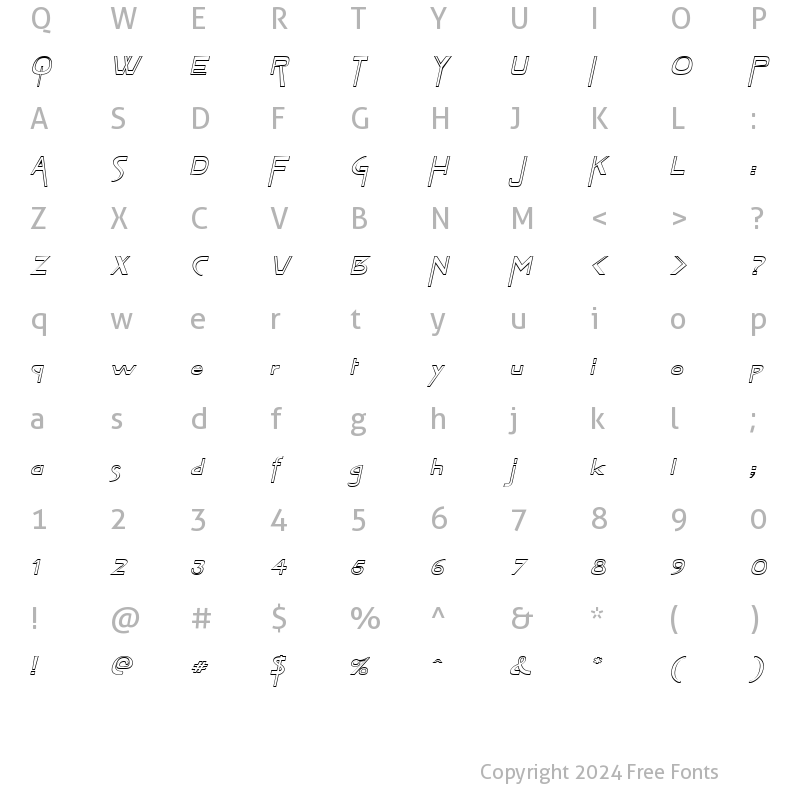 Character Map of Tablet-Hollow-Extended Italic