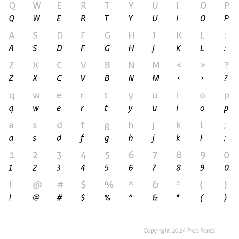 Character Map of Tabula ITC Std Book Italic