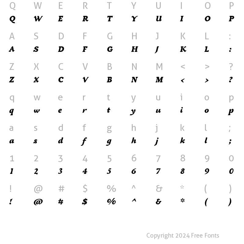 Character Map of Tactile ITC Std Ultra Italic