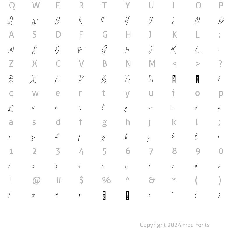 Character Map of tailorella Script