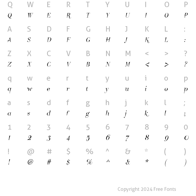 Character Map of Take Five Italic Regular