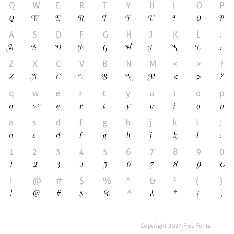 Character Map of Take Five Italic Swashes Regular