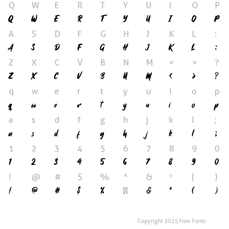 Character Map of Takipedey Regular