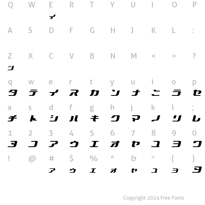 Character Map of Takuan Bold Italic