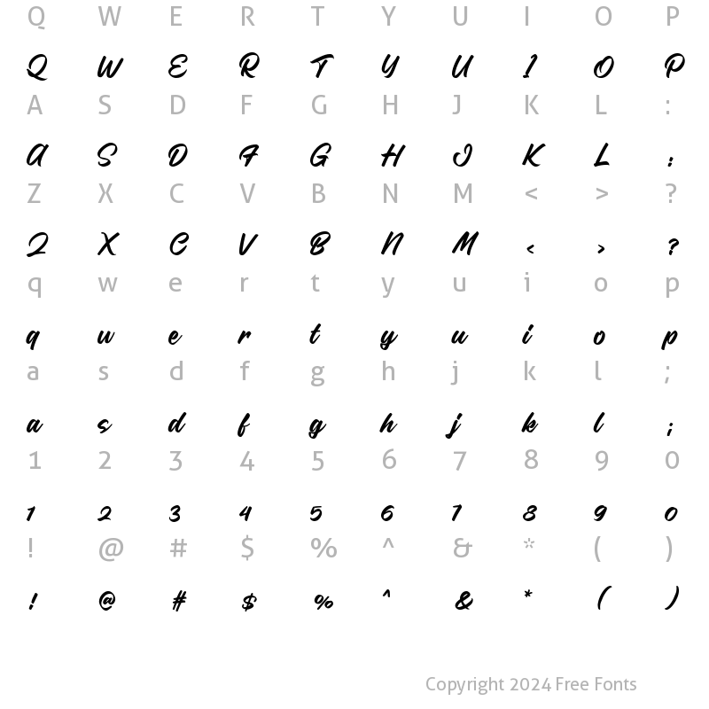 Character Map of Taliga Script Regular