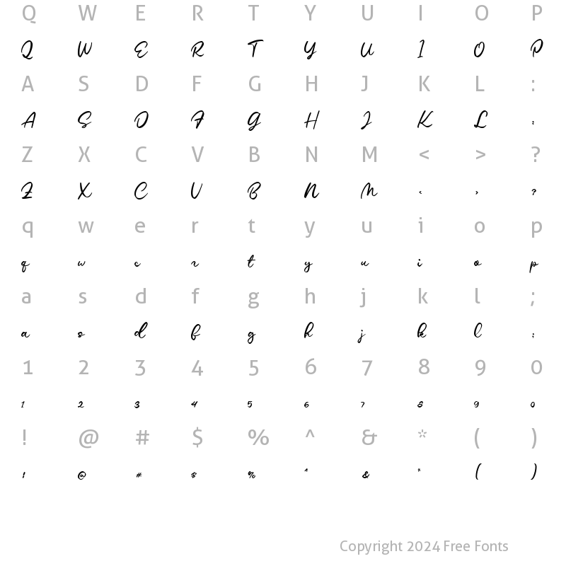 Character Map of Talitta Script Regular