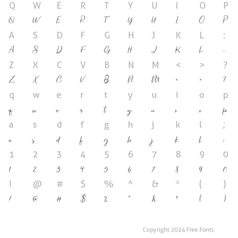 Character Map of tallented script Regular