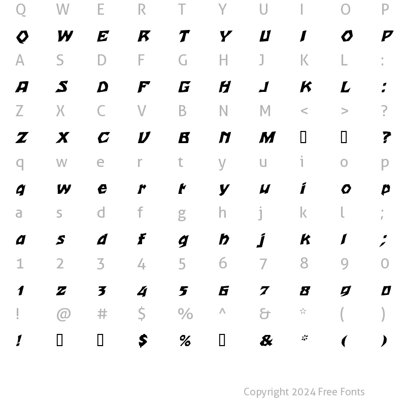 Character Map of Talon Italic