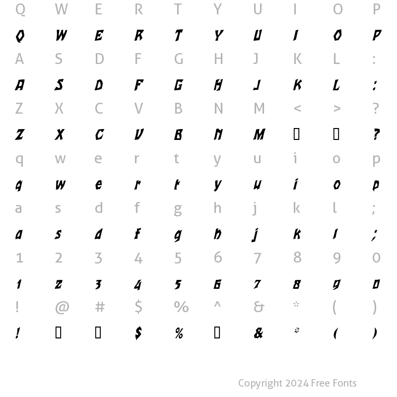 Character Map of TalonCondensed Italic