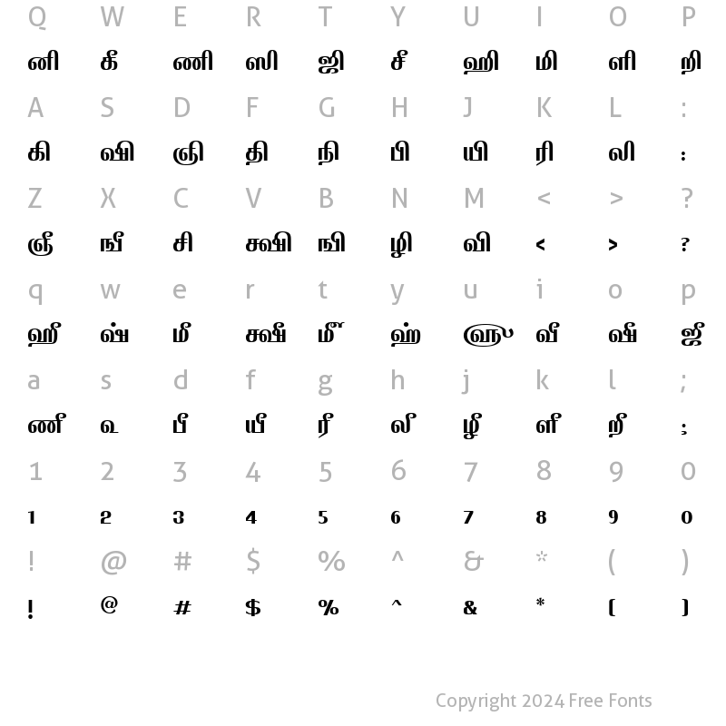 Character Map of TAM-Appar Bold