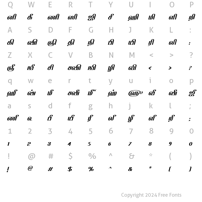 Character Map of TAM-Appar BoldItalic