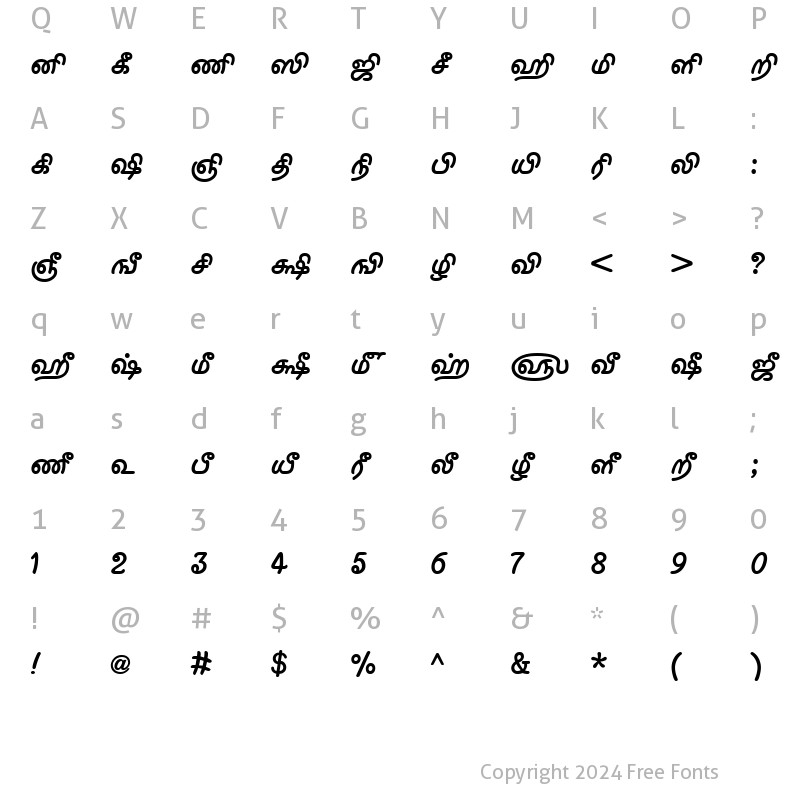 Character Map of TAM-Ilango Bold