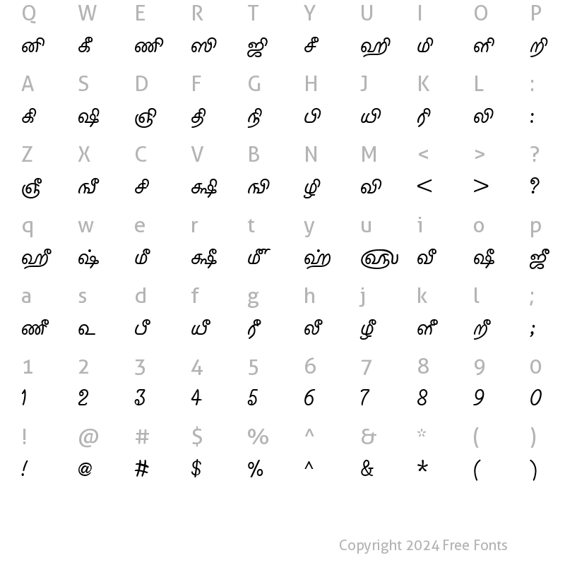 Character Map of TAM-Ilango Normal