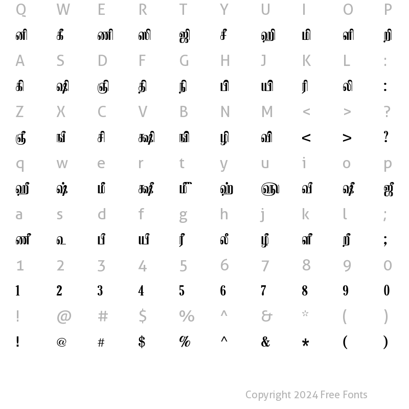 Character Map of TAM-Kamban Bold