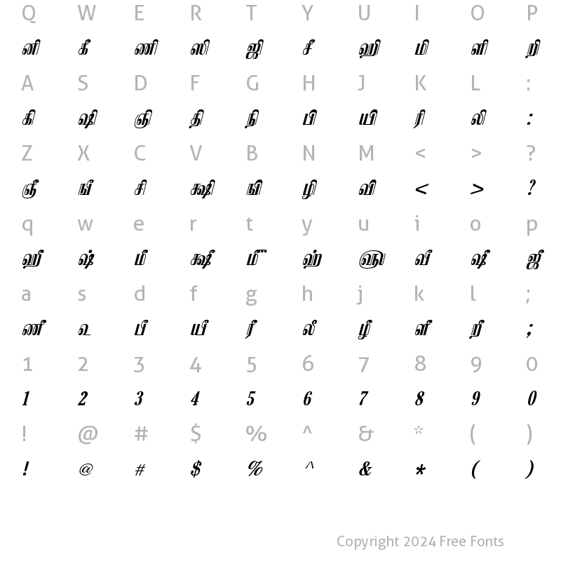 Character Map of TAM-Kamban BoldItalic