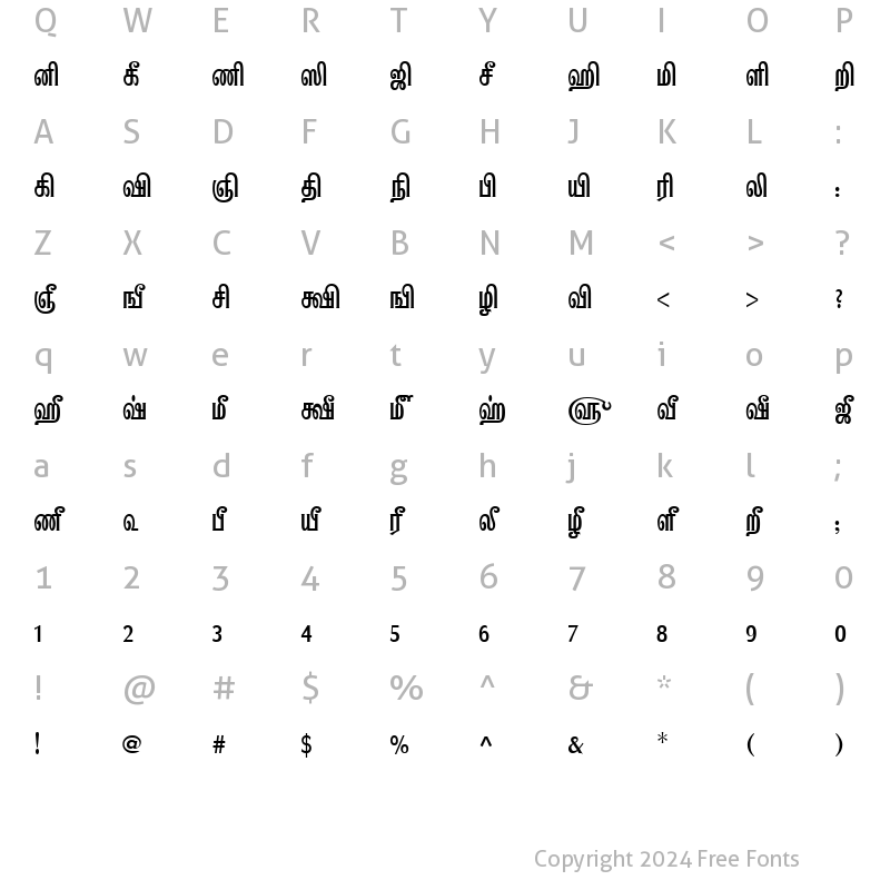 Character Map of TAM-Kannadasan Bold