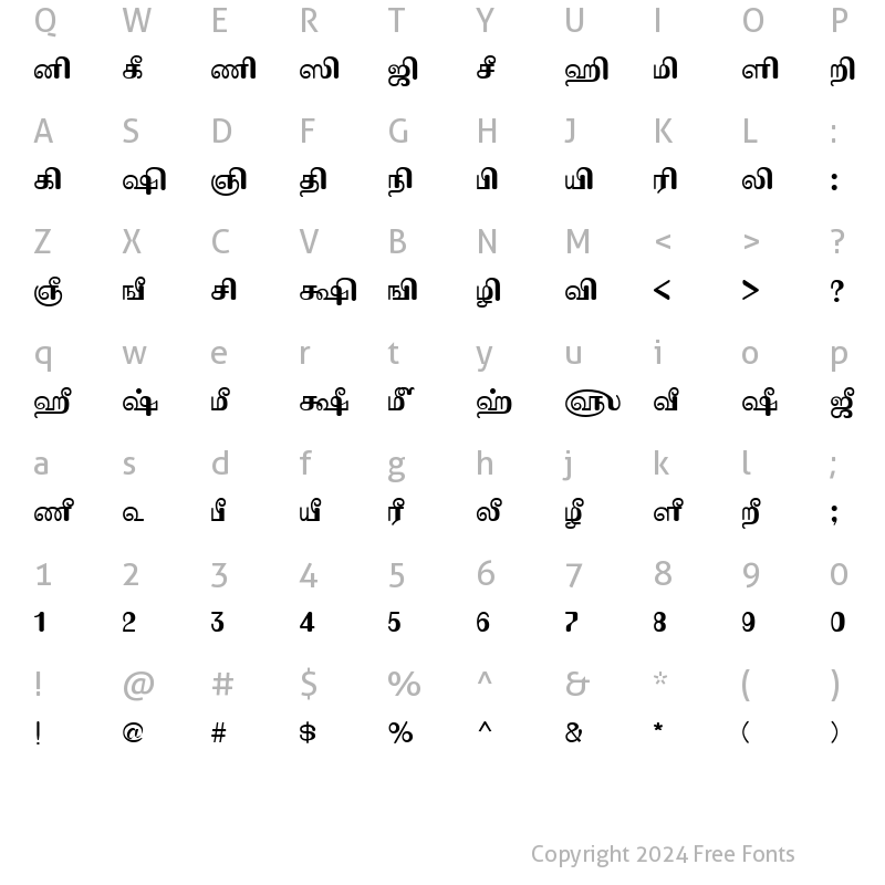 Character Map of TAM-Komala Bold